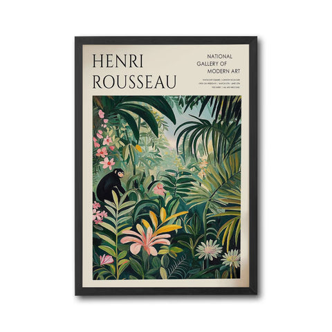 Henri Rousseau Botanical Jungle Print, Heritage Floral Art, Tropical Animal Decor, Exotic Boho Wall Poster