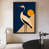 Heron Sunset Modern Wall Art – White Bird with Orange Sun