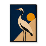 Heron Sunset Modern Wall Art – White Bird with Orange Sun