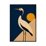 Heron Sunset Modern Wall Art – White Bird with Orange Sun