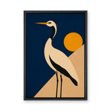 Heron Sunset Modern Wall Art – White Bird with Orange Sun