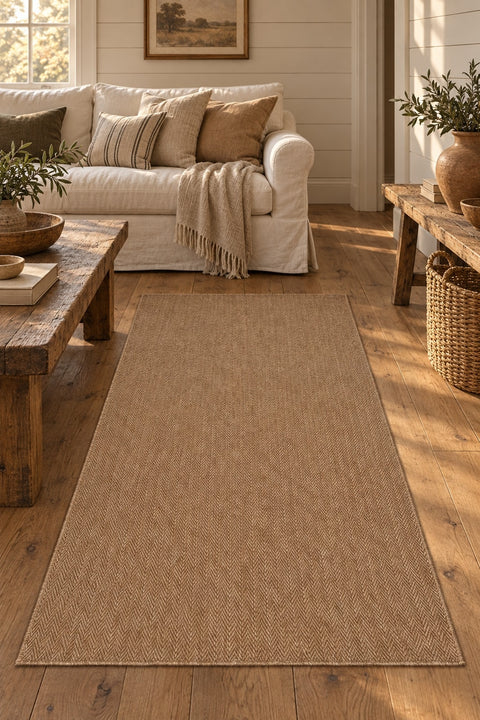 Herringbone Boho Area Rug in a living room
