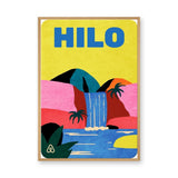 Hilo Tropical Waterfall Retro Wall Art – Bold Pink Yellow Travel Print