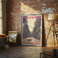 Hollywood Los Angeles Nostalgic Street Scene Print, Retro Wall Décor