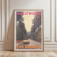 Hollywood Los Angeles Nostalgic Street Scene Print, Retro Wall Décor