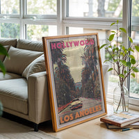 Hollywood Los Angeles Nostalgic Street Scene Print, Retro Wall Décor