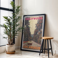 Hollywood Los Angeles Nostalgic Street Scene Print, Retro Wall Décor
