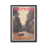 Hollywood Los Angeles Nostalgic Street Scene Print, Retro Wall Décor