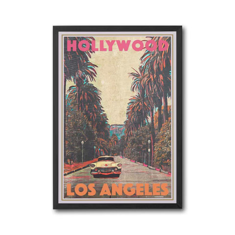 Hollywood Los Angeles Nostalgic Street Scene Print, Retro Wall Décor