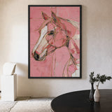 Horse Abstract Line-Art Wall Art – Pink and Gold Portrait Print