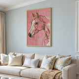 Horse Abstract Line-Art Wall Art – Pink and Gold Portrait Print
