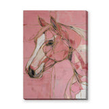 Horse Abstract Line-Art Wall Art – Pink and Gold Portrait Print