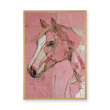 Horse Abstract Line-Art Wall Art – Pink and Gold Portrait Print