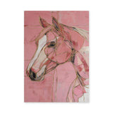 Horse Abstract Line-Art Wall Art – Pink and Gold Portrait Print