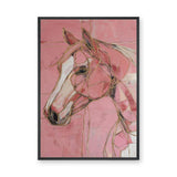 Horse Abstract Line-Art Wall Art – Pink and Gold Portrait Print