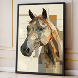 Horse Geometric Wall Art – Abstract Portrait in Earthy Beige Tones