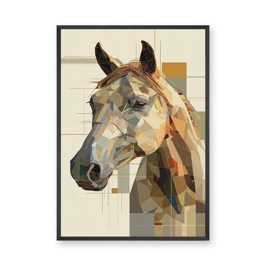 Horse Geometric Wall Art – Abstract Portrait in Earthy Beige Tones