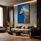 Horse Line Art Wall Art – White Profile on Deep Blue Background