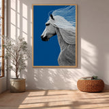 Horse Line Art Wall Art – White Profile on Deep Blue Background