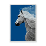 Horse Line Art Wall Art – White Profile on Deep Blue Background