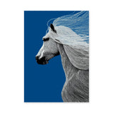 Horse Line Art Wall Art – White Profile on Deep Blue Background