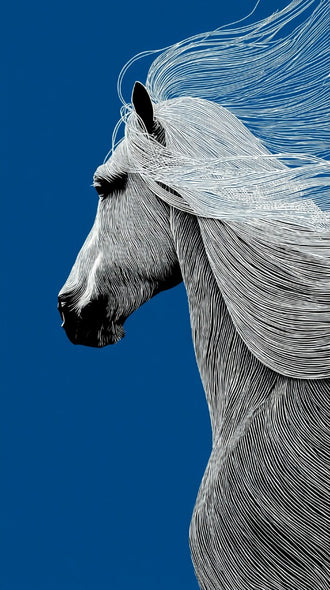 Horse Line Art Wall Art – White Profile on Deep Blue Background
