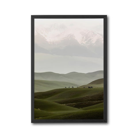 Horses on Rolling Hills Aesthetic Landscape Home Art Wall Poster