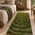 Hypnotic Spiral Modern Irregular Area Rug in a bedroom