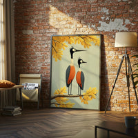 Illustrated Birds on Branch Aesthetic Wall Poster Print