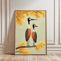 Illustrated Birds on Branch Aesthetic Wall Poster Print