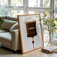 INTRAVENOUSLY OPTIMIZED Coffee IV Bag Pop Art Décor Poster, Funny Coffee Quote Wall Print