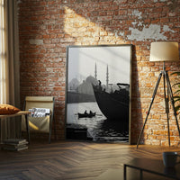 Istanbul Heritage Skyline Home Art Print – Retro Cityscape Print with Boats