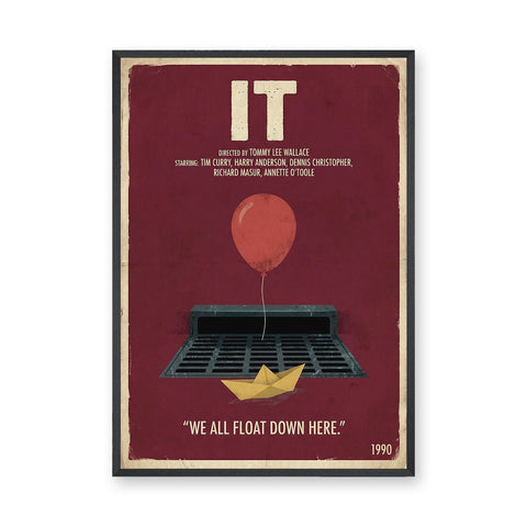 IT Movie Quote Vintage Typography Wall Art – Red Balloon Sewer Scene