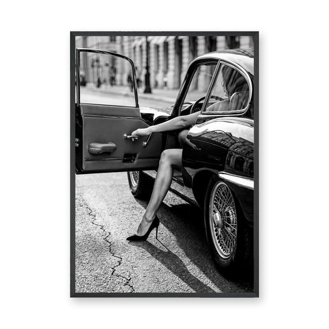 Jaguar E-Type Vintage Photography Wall Art – Black and White Fashion Street Scene