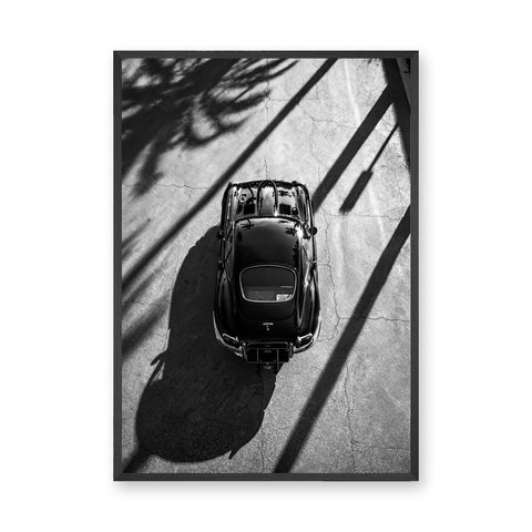Jaguar E-Type Vintage Wall Art – Black and White Shadow Study