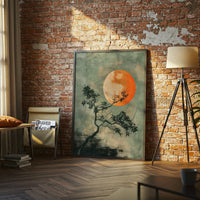 Japandi Wall Décor, Understated Japanese Art, Scandinavian Minimalistic Art, Japanese Décor Poster, Sun Orange Green Art on Canvas High Quality Print