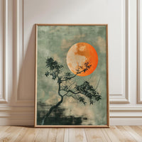 Japandi Wall Décor, Understated Japanese Art, Scandinavian Minimalistic Art, Japanese Décor Poster, Sun Orange Green Art on Canvas High Quality Print