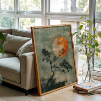 Japandi Wall Décor, Understated Japanese Art, Scandinavian Minimalistic Art, Japanese Décor Poster, Sun Orange Green Art on Canvas High Quality Print
