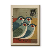 Japanese Bird Vintage Wall Art – Teal Birds with Calligraphy