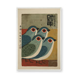 Japanese Bird Vintage Wall Art – Teal Birds with Calligraphy