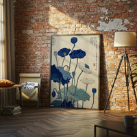 Japanese Botanical Illustration, Nostalgic Lotus Flower Art, Traditional Ukiyo-e Botanical Wall Poster, Blue Floral Wall Print, Japanese Home Decor