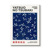 Japanese Botanical Japandi Wall Art – Navy Yatsuo Tsubaki Woodblock Print