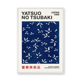 Japanese Botanical Japandi Wall Art – Navy Yatsuo Tsubaki Woodblock Print