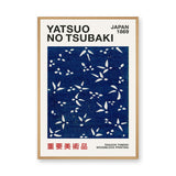 Japanese Botanical Japandi Wall Art – Navy Yatsuo Tsubaki Woodblock Print