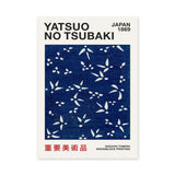 Japanese Botanical Japandi Wall Art – Navy Yatsuo Tsubaki Woodblock Print