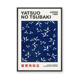 Japanese Botanical Japandi Wall Art – Navy Yatsuo Tsubaki Woodblock Print
