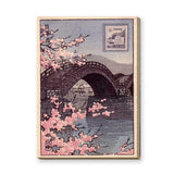 Japanese Cherry Blossom Traditional Wall Art – Vintage Bridge and Stamp Print