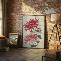 Japanese Chrysanthemum Wall Poster, Heritage Floral Print, Asian Botanical Poster, Red Chrysanthemums Artwork