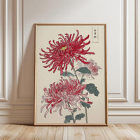 Japanese Chrysanthemum Wall Poster, Heritage Floral Print, Asian Botanical Poster, Red Chrysanthemums Artwork
