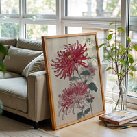 Japanese Chrysanthemum Wall Poster, Heritage Floral Print, Asian Botanical Poster, Red Chrysanthemums Artwork